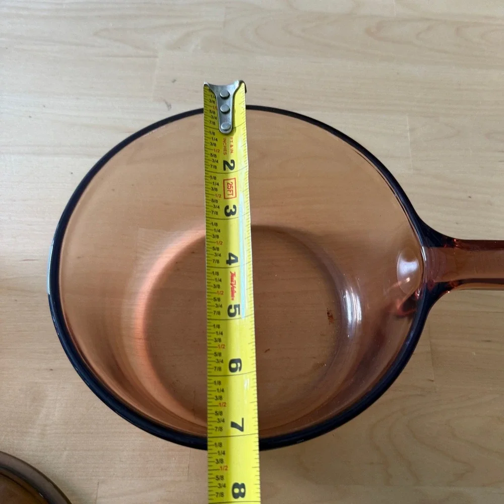 Vintage Visions France‎ Amber Glass Saucepan + Lid Mid Century Modern Retro Cook